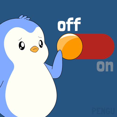 Penguin Standing In Front Of Off Button GIF