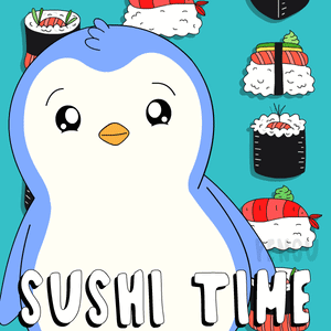 Penguin Standing in Front of Sushi