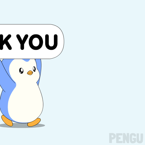 Penguin Standing in Front of Thank You Speech Bubble
