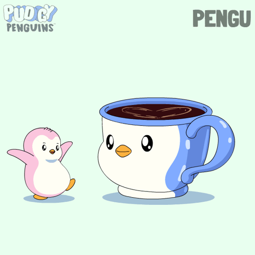 Penguin Standing Next to Coffee Saying Pengu