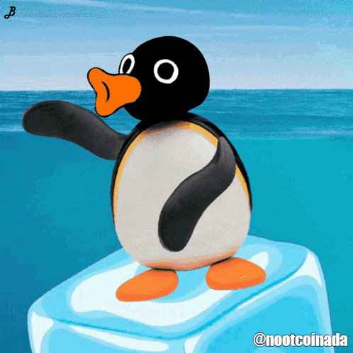 Penguin Standing On Ice Cube @Nootcoinada GIF