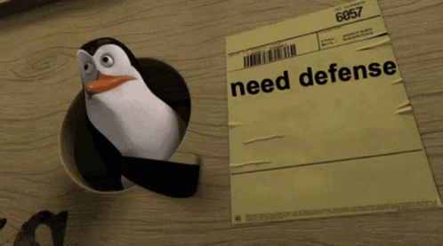 Penguin Sticking Head Out of Hole Saying Need Defense