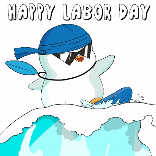 Penguin Surfing On Labor Day Weekend GIF