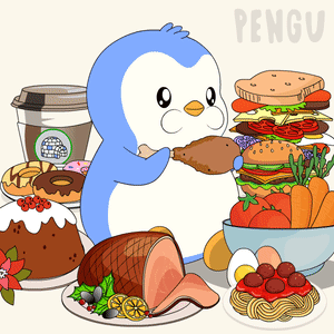 Penguin Surrounded by Food and Sandwich