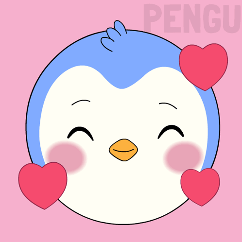 Penguin Surrounded By Hearts Text Pengu GIF