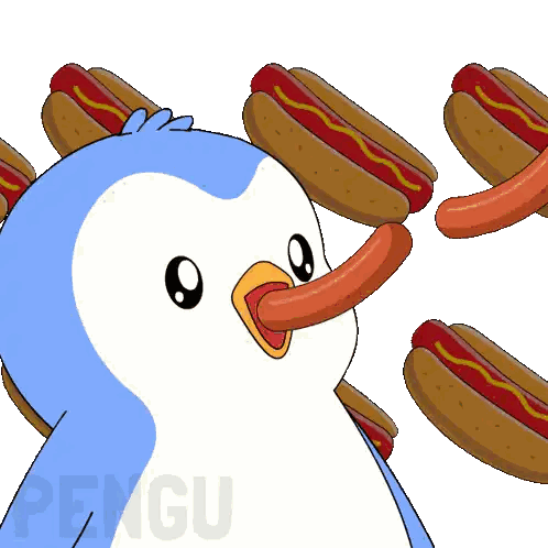 Penguin Surrounded by Hot Dogs