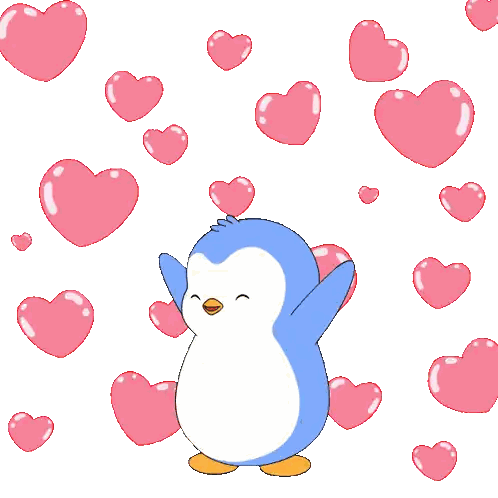 Penguin Surrounded by Pink Hearts