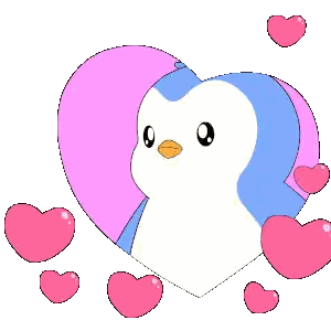 Penguin Surrounded By Pink Hearts