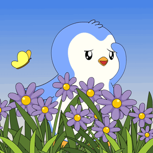 Penguin Surrounded By Purple Flowers GIF