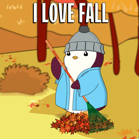 Penguin Sweeping Falling Leaves GIF