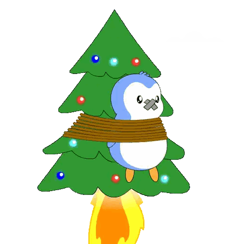 Penguin Tied to Christmas Tree