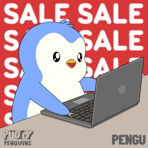 Penguin Typing Laptop Red Sale Sale Sale Sign
