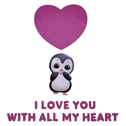 Penguin Under Purple Heart Saying I Love You