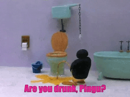 Penguin Urinating on Toilet Are You Drunk Pingu