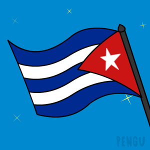 Penguin Waving Cuban Flag With Red Star GIF