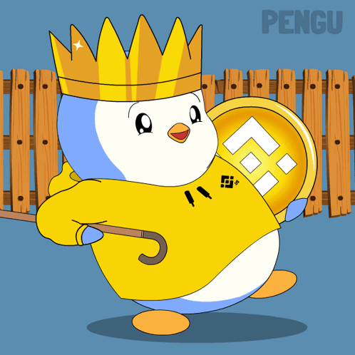 Penguin Wearing Crown Holding Coin And Cane GIF