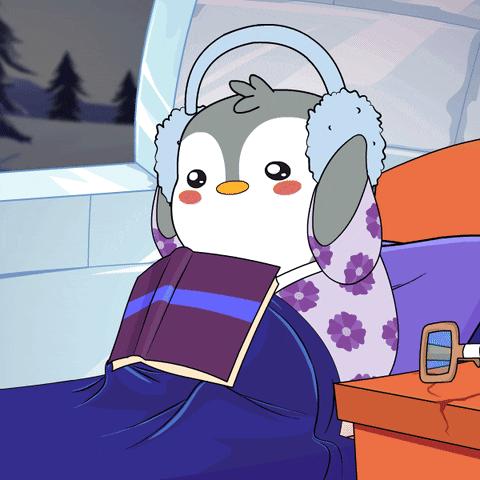 Penguin Wearing Ear Muffs Reading Book