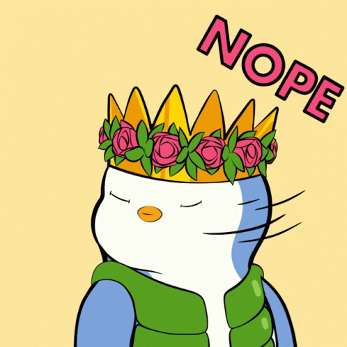 Penguin Wearing Flower Crown With Nope GIF