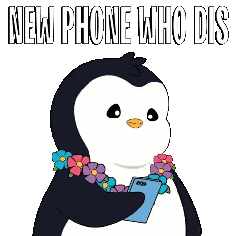 Penguin Wearing Flower Lei Holding Phone New Phone Who Dis