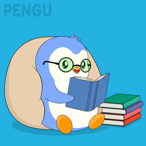Penguin Wearing Glasses Reading Book