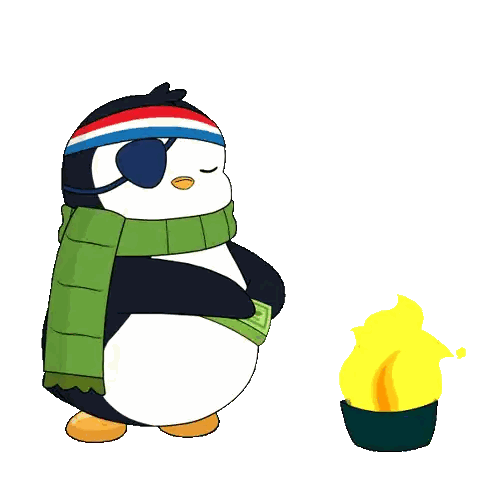 Penguin Wearing Green Scarf and Eye Patch Holding Dollar