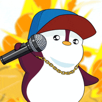 Penguin Wearing Hat and Chain Holding Microphone
