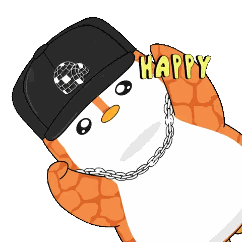 Penguin Wearing Hat and Chain Saying Birthday