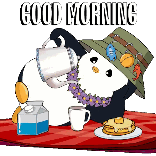 Penguin Wearing Hat and Lei Pouring Milk