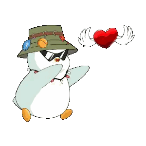 Penguin Wearing Hat and Sunglasses Holding Heart