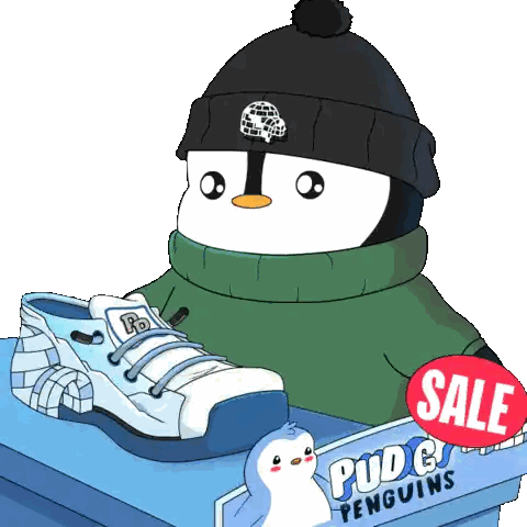 Penguin Wearing Hat and Sweater Next to Pudg Penguins Shoes