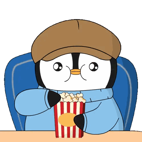 Penguin Wearing Hat Eating Popcorn Bucket