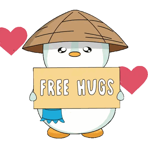Penguin Wearing Hat Holding Free Hugs Sign
