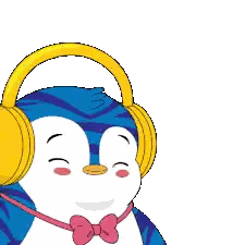 Penguin Wearing Headphones and Bow Tie Smiling