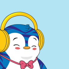 Penguin Wearing Headphones and Pink Bow Tie