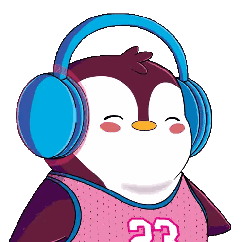 Penguin Wearing Headphones and Pink Jersey