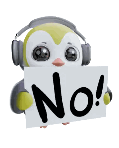 Penguin Wearing Headphones Holding No Sign