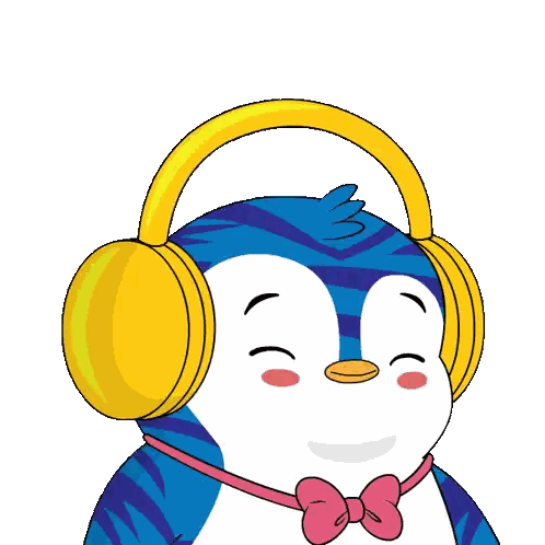 Penguin Wearing Headphones with Music Notes