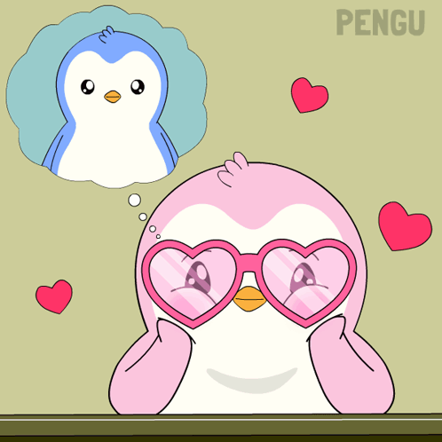 Penguin Wearing Heart Shaped Glasses Saying Pengu GIF
