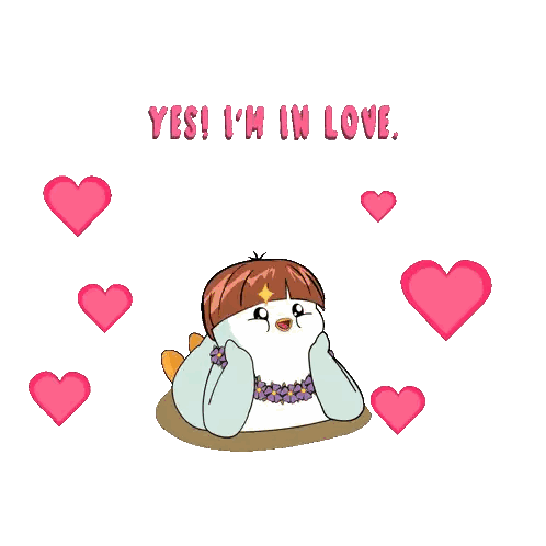 Penguin Wearing Lei Surrounded by Hearts