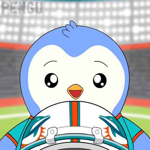 Penguin Wearing Miami Dolphins Football Helmet GIF