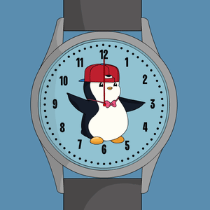 Penguin Wearing Red Hat on Watch
