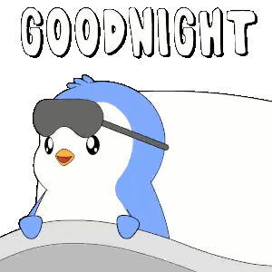 Penguin Wearing Sleep Mask Says Goodnight