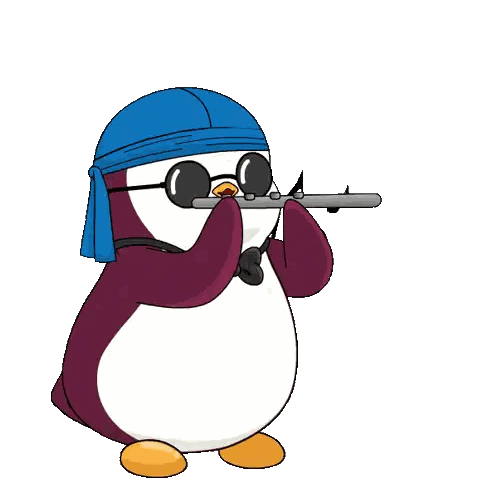 Penguin Wearing Sunglasses and Bandana Playing Flute