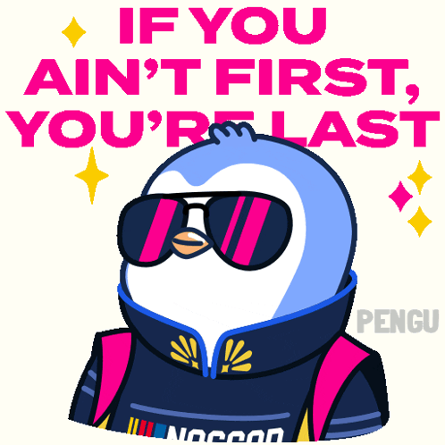 Penguin Wearing Sunglasses and Jacket Saying If You Ain't First You Last