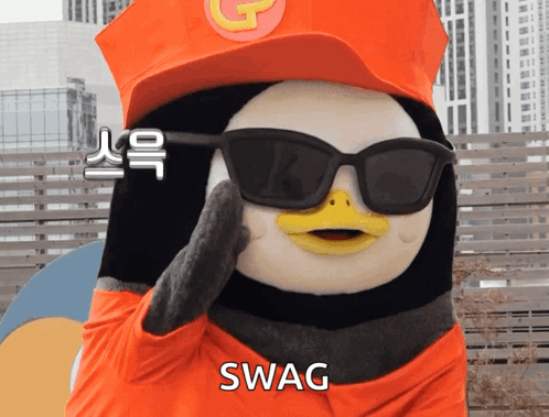 Penguin Wearing Swag Hat and Sunglasses