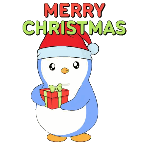Penguin Wishing Merry Christmas with Gift