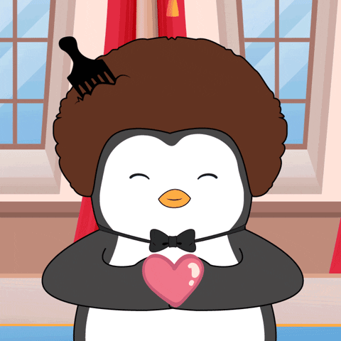 Penguin With Afro And Comb In Hair Holding Heart GIF