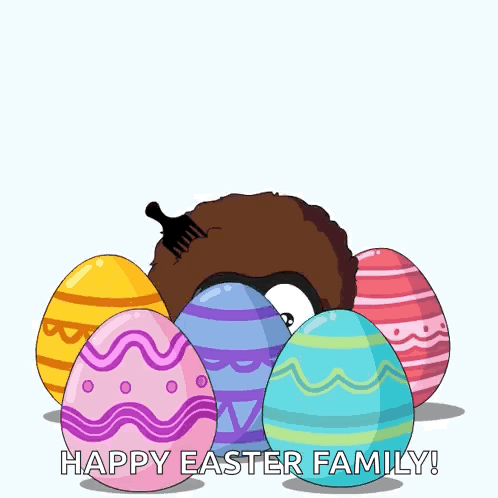 Penguin With Afro Next to Easter Eggs