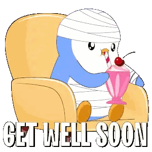 Penguin with Bandage Drinking Milkshake Get Well