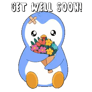 Penguin with Bandage Holding Flowers